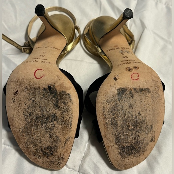 Kate Spade New York Black Satin Knot Detail Gold Elegant Classy Heels 5.5 Italy - Picture 11 of 16